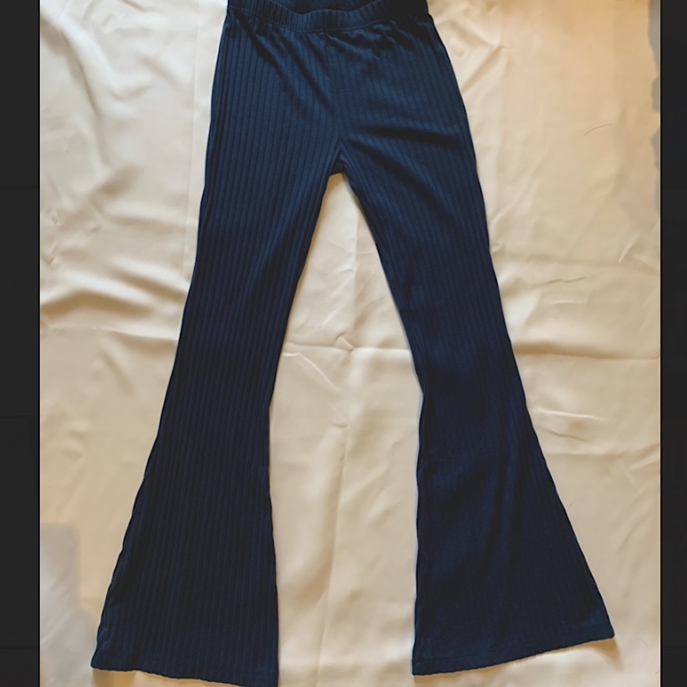 Navy Forever 21 Ribbed Knit Wide Leg Pants